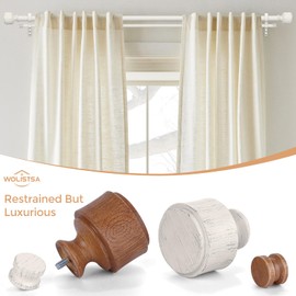 Wolistsa White Double Curtain Rods for Windows 72 to 144 Inch, Adjustable Decorative 1" Long Boho Heavy Duty Dual Curtain Rod, Farmhouse Double Drapery Pole with Antique White Annual Ring Finial