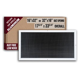 Fits 16x32 and 32x16 Duct Opening | Aluminum Eggcrate Return Air Grille | Low Noise & High Air Flow, Rust Proof Vent Cover Grill for Sidewall & Ceiling | White | Outer Dimensions: 17.75" X 33.75"