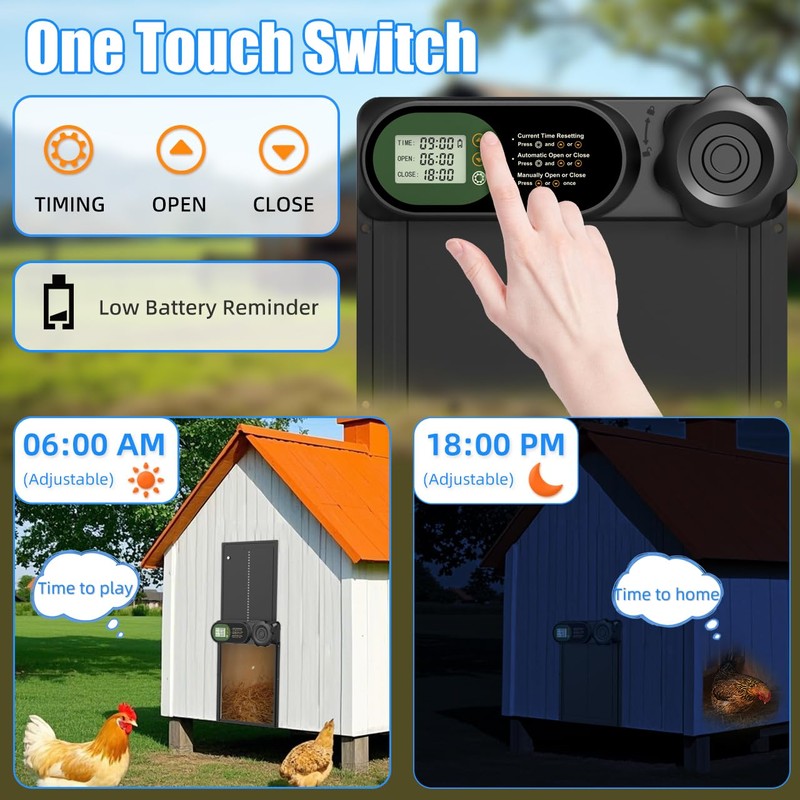 Budsom Automatic Chicken Coop Door Battery Powered, LCD Display Large