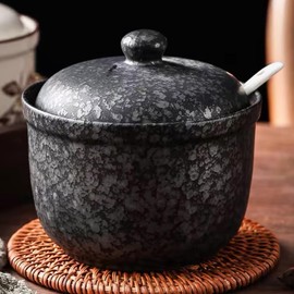 TuYines Ceramic Sugar Bowl with Lid and Spoon, Ceramic Spice Jars, Spice Jar with Lid for Sugar, Salt, Cheese, Spices