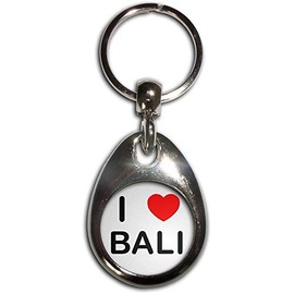 I Love Bali - Chrome Tear Drop Shaped Double Sided Key Ring