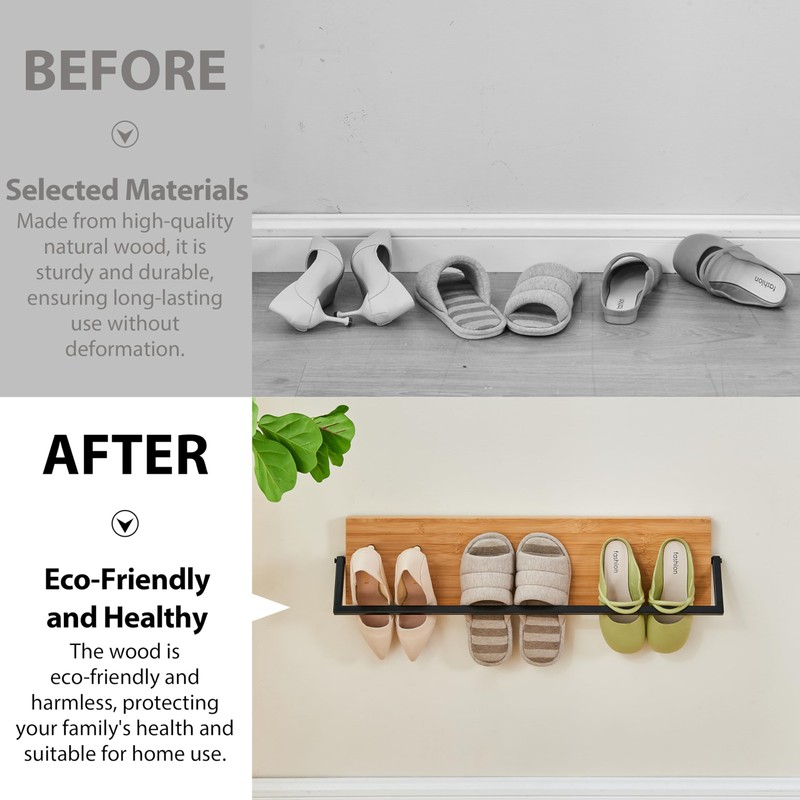 WONKAHOMES Wall Mounted Shoe Rack Scandinavian Bamboo & Metal Shoe