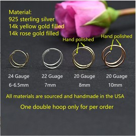LUCKYJEWUS Double Nose Ring Hoop for Single Piercing, 14k Gold Filled or Sterling Silver Spiral Twist Nose Hoop for Women Men (Rose Gold Filled, 1pc - 20g - 6mm -Left Side)
