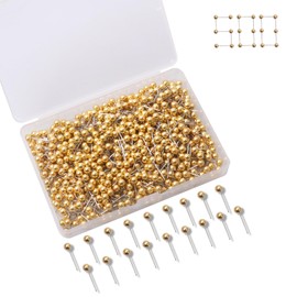 Vitalili 500 PCS Push Pins Metallic Color Map Tacks 1/8 inch Round Head with Stainless Point Head Marking Pins for Bulletin Board Map Picture Photo (Golden)