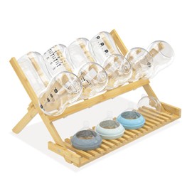 Msoesticc.dl Baby Bottle Drying Rack Foldable Vertical Bamboo Milk Bottle and Accessories Organizer for Busy Parents, Maximizes Space, Quick Drying, Easy Cleanup & Storage(Yellow)