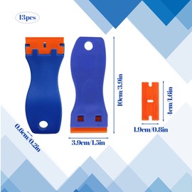 Cleaning Scraper Tool Plastic with 3PCS Scraper and 10PCS Plastic Scraper Replacement Portable Blue Glass Scraper for Windows Remove Labels Easily for Glass, Oven Glass,Table, Wall, Etc.