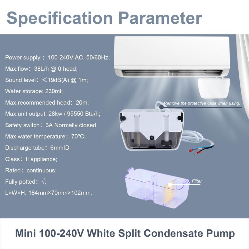 Mini Split Condensate Pump, AC Hvac Silent Condensate Pump, 100-240V,