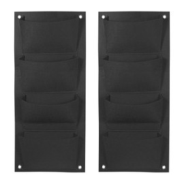 PATIKIL 4 Pockets Vertical Hanging Grow Bags, 2 Pcs Wall Hanging Planter Bags Wall-Mounted Felt Fabric Planting Grow Bags for Garden Home Decoration, Black