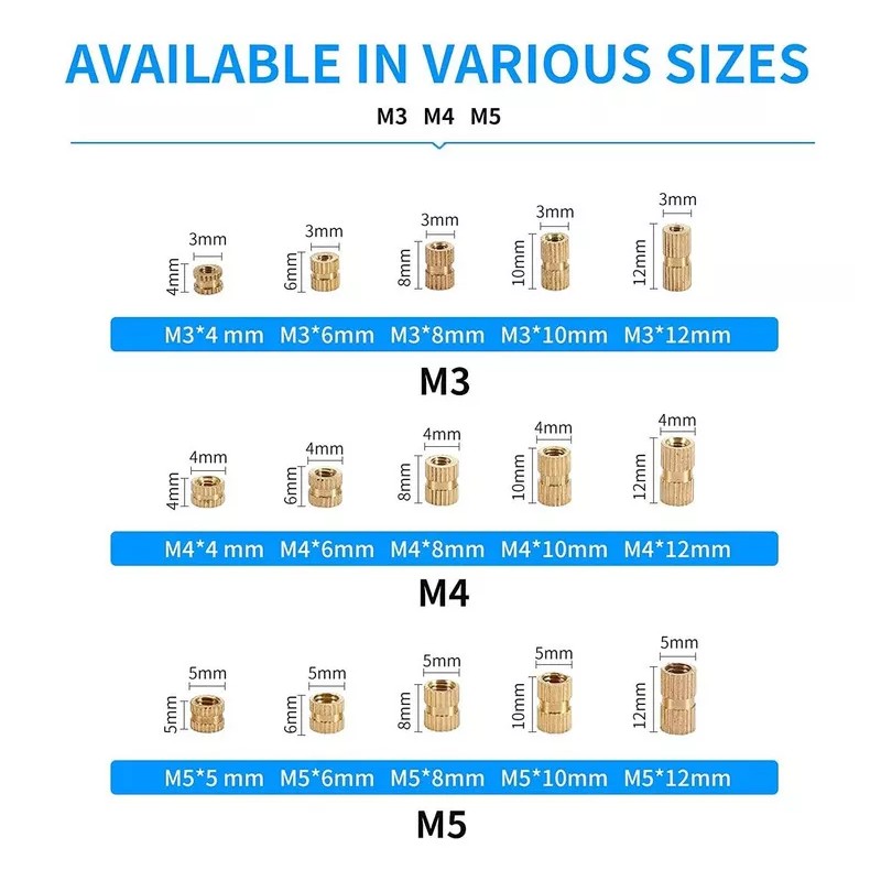 generic 400 Uds M2 M2.5 M3 Hilo Femenino Latón Dentado