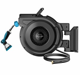 Retractable Garden Hose Reel 5/8 in x 90 ft, Heavy Duty Hose Reel with 10 Pattern Nozzle/Any Length Lock/Supports Automatic Rewind /180°Swivel, Wall Mounted Water Hose for Outside, Black