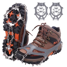 WIN.MAX Grödel Crampons, Ice Spikes, Shoe Claws with 19 Stainless Steel Teeth Spikes, Shoe Claws, Ice Spikes for Climbing, Mountaineering, Trekking, High Altitude, Winter, Outdoor (Grey, XL)