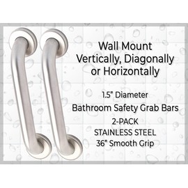 2-Pack Bathroom Safety 36" Grab Bars - 1.5" Dia. ADA Handrail/Tub Shower/304 Stainless Steel/Smooth
