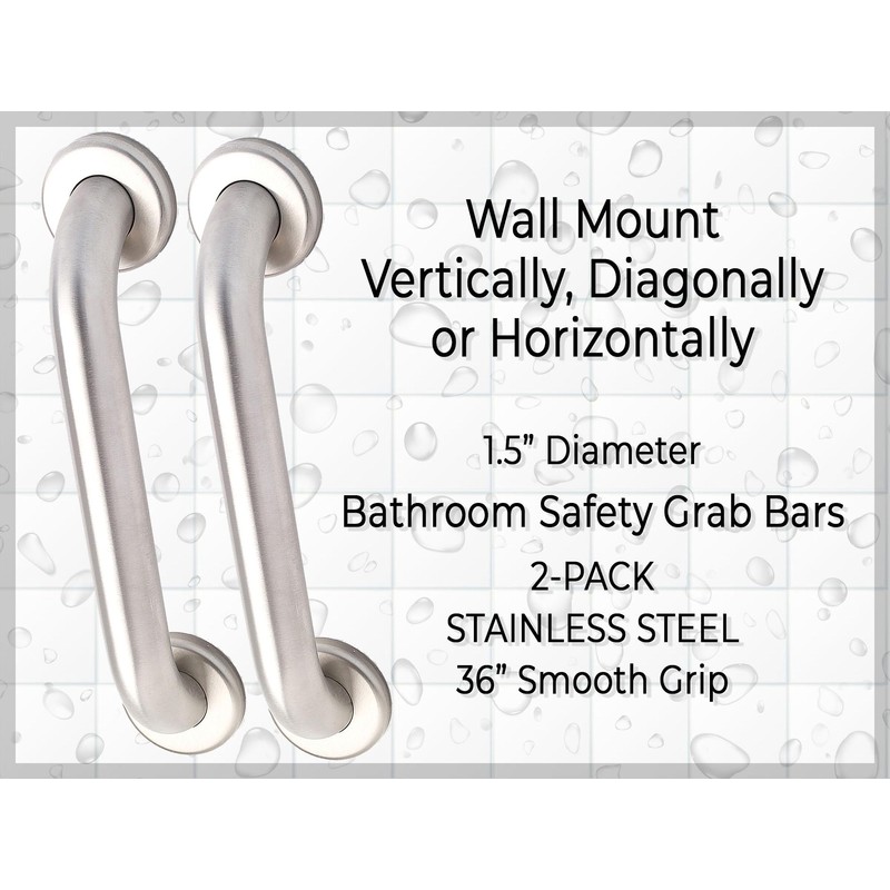 2-Pack Bathroom Safety 36" Grab Bars - 1.5" Dia. ADA