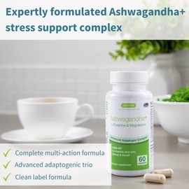 Igennus Advanced Ashwagandha KSM-66 Stress Support Complex 600mg with L-Theanine & Magnesium, B-Vitamins & Zinc, Clean Label, Root-only Extract 5% Withanolides, Vegan, 30 Servings