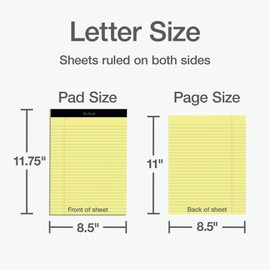 Oxford 8.5 x 11 Inch Legal Pads, 12 Pack, Wide Ruled on Both Sides, Canary Yellow Paper, 50 Perforated Sheets Per Writing Pad, Notepads for Business, College & Office Use, Made in the USA (74020)