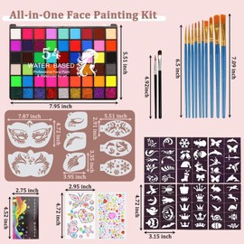 54 Color Face Painting Kit for Kids, Non Toxic Water Activated Face Paint kit Professional Palette with Multiple Facepaint Makeup Tools for Halloween, Carnival, Party, Creative Activities