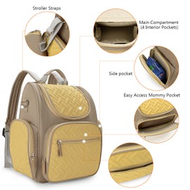 MOMIGO - Mochila para pañales para bebé, bolsa de pañales de gran capacidad con correas para carriola y bolsillos de aislamiento, Marrón, Classic