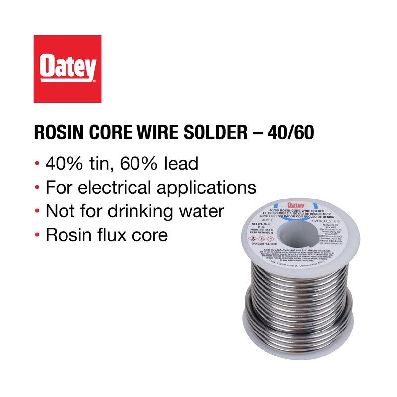 Oatey 53012 Rosin Leaded Core Solder, 1 oz, Silver Gray
