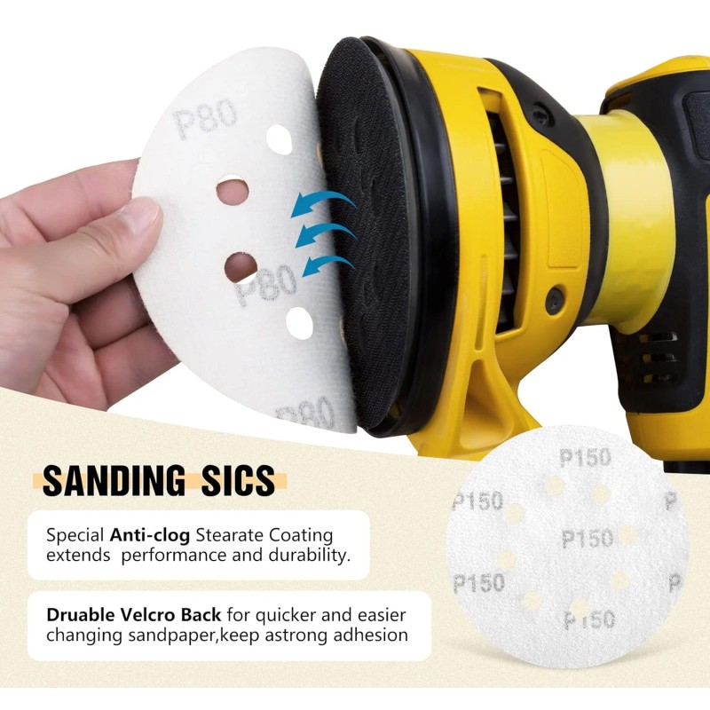 Local Stock in US 100PCS 5 Inch Sanding Discs 8-Hole
