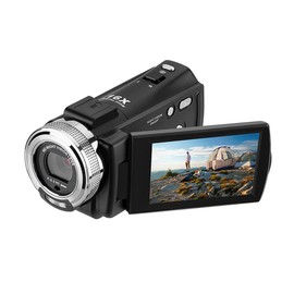 Camerina Camara de Video Digital, V12 1080P Full HD 16X Cámara de Vídeo de Grabación de Zoom con Pantalla LCD Giratoria Soporte de 30 Megapíxeles para Visión Nocturna Detección de Rostro