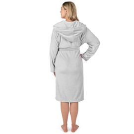 PAVILIA Light Gray Women Robe with Hood, Fleece Lightweight Soft Long Hooded Robe for Women, Plush Fuzzy Cozy Warm Bathrobe Shower Spa House, 2XL/3XL