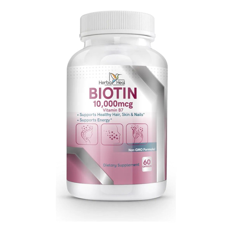 Herba Heal Cápsulas Biotina 10000mcg Para Cabello Piel Uñas