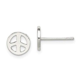 Solid 925 Sterling Silver Peace Sign Sign Post Studs Earrings (7mm x 7mm)