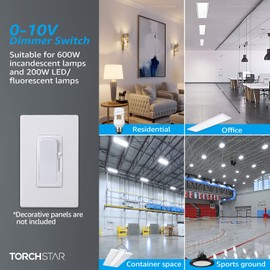 TORCHSTAR 0-10V LED Dimmer Switch, Single-Pole or 3-Way Light Switch, 120-277V for Dimmable LED Panel Light Linear Light, ETL Listed, Pack of 2