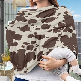 Wanyint Brown Cow Nursing Cover Carseat Canopy Cover Adorable Animal Fur Print Car Seat Covers for Babies Girls Boys Breathable Nursing Cover for Boys Girls