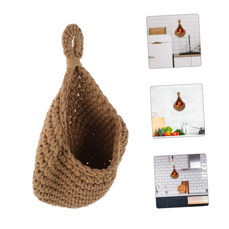 LABRIMP Jute Rope Hanging Basket Fruit Storage Wall-mounted Vegetable Organizer