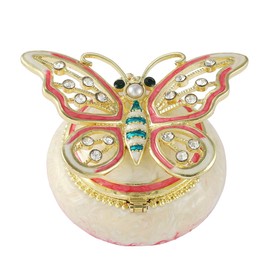 FASSLINO Butterfly Round Trinket Boxes Hinged Hand-Painted Jewelry Box Enamel Keepsake Box Collectible Gift for Women