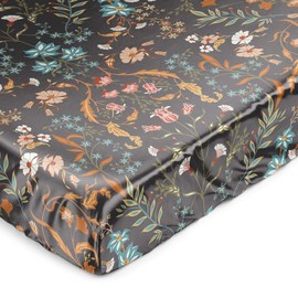Sweet Jojo Designs Black Boho Wildflower Vintage Floral Girl Baby Satin Fitted Crib Sheet Infant Newborn Nursery Toddler Bed Room Standard Orange Botanical Garden Leaf Bohemian Farmhouse Cottagecore