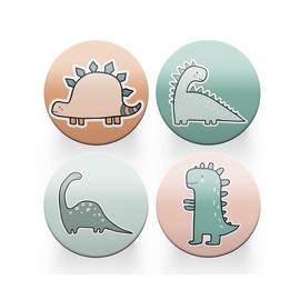4 x Round Dinosaur Coasters - Dino T-Rex Cartoon Boys Men Kids Set Theme House Warming Circle Drinks Kitchen Decoration Décor Gift #80186