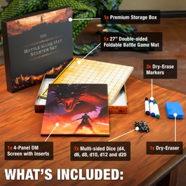 TIDYBOSS 23"x27" Dungeons and Dragons Foldable Battle Mat D&D Starter Set Kit with Dungeon Master Screen | Wet & Dry Erase DND Board Game | DND Gifts & DND Accessories