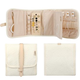 Voova Travel Jewelry Holder Organizer Case, Small Jewelry Storage Bag for Women Girls, Foldable Traveling Jewellery Pouch Roll for Necklaces Rings Earrings Bracelets, Mini, Apricot,Grey,Pink - Color: Grey