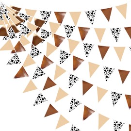 32 Ft Cow Party Decorations Western Cowboy Triangle Pennant Banner Flag Garland Streamer for Western Cowboys Cowgirls Theme Birthday Baby Shower Wedding Derby Day Farm Cow Wild Party Decor Supplies