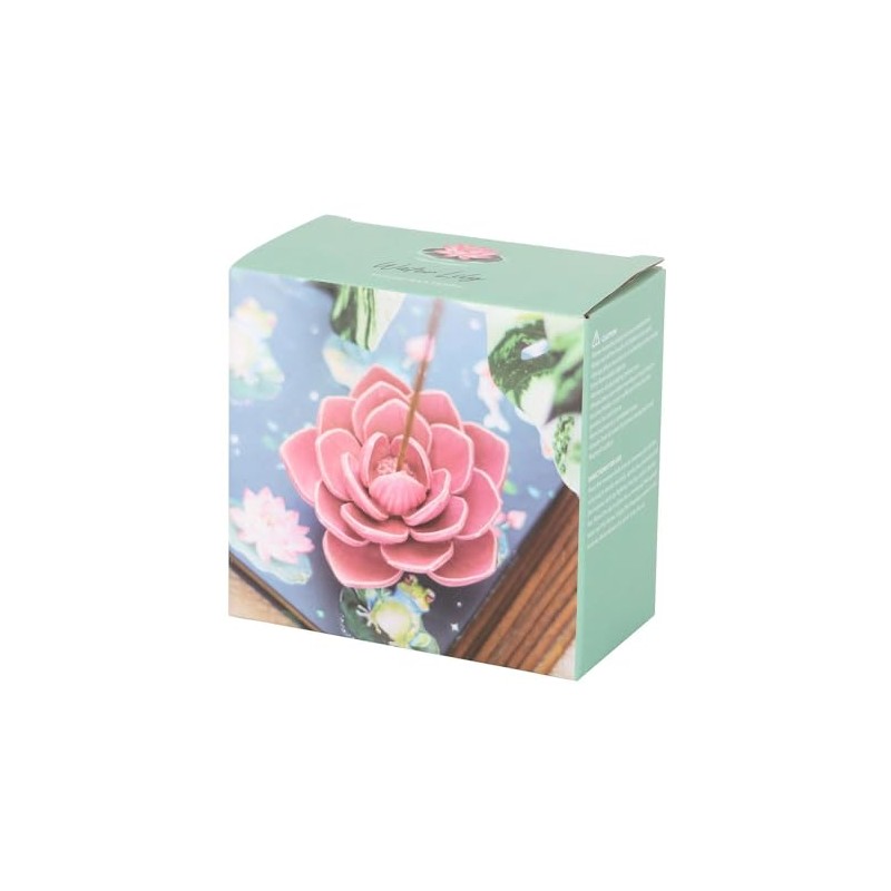 Ceramic Water Lily Incense Holder, Pink Lotus Flower Design, Decorative