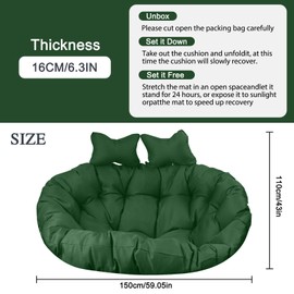 Boshen Double Egg Chair Cushion Replacement 59x43in –2 Seater Premium Outdoor Swing Chair Pad with Ties, 6.3Inch Thickened Memory Foam & Waterproof Cover – Dark Green