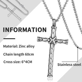 Men's Cross Necklace, Stainless Steel Pendant Cross Necklace, Black, Hip Hop Necklace, Gothic Jewellery Cross Necklace