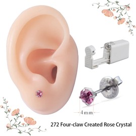 2Pcs Disposable Sterile Unit Ear Nose Stud Piercing Gun Piercer Tool Machine (4mm 272 Four-claw Created Rose Crystal)
