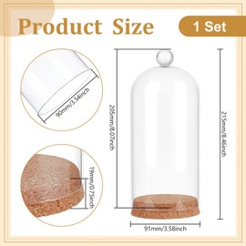 BENECREAT Glass Bell with Round Handle Top 20.5 x 9 cm Large Decorative Dome Glasses Glass Cover with Cork Base for Plant Samples DIY Decoration