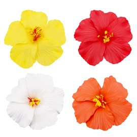 BOXOB 4pcs Colorful Hawaiian Flower Hair Clips for Women, Tropical Hibiscus Orchid Hair Barrettes Artificial Flower Claw Clips Accessories for Vacation Beach Party (Red, Yellow, White, Orange)