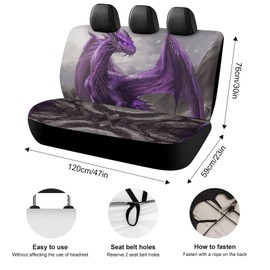 Delerain Car Rear Seat Covers, Cool Purple Dragon Car Backseat Protector Universal Back Seats Vehicle Enterior Protector Suitable Fits Most Car Auto SUV Sedan Trucks