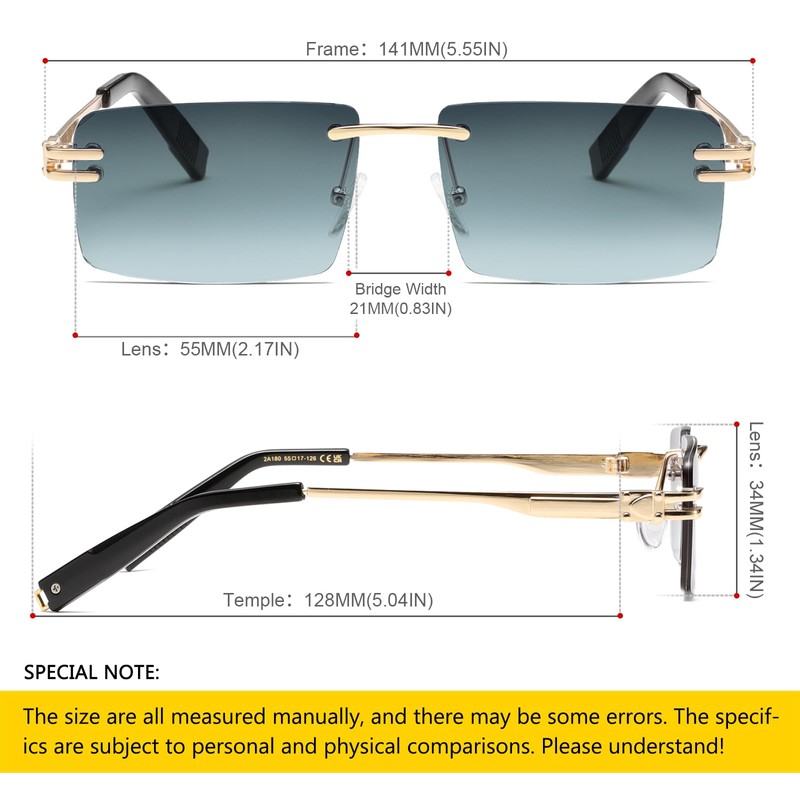 SHEEN KELLY Retro Rimless Sunglasses for Men Women Rectangle Ultra