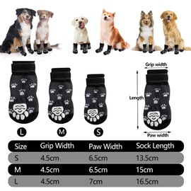 EKKONG Non-Slip Dog Socks Pack of 6 Non-Slip Socks for Dogs with Adjustable Straps Pet Paw Protection for Indoor Use on Hardwood Floor (S, Black Paw Print)