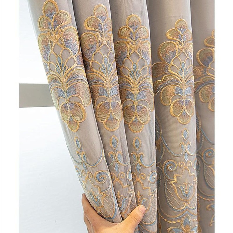 Amidoudou 1 Pair European Curtains with Valance Attached Double Layer