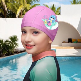 Girls Swimming Cap, Boys Swim Hat, Kid 4-10 Years (Pink)