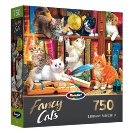 RoseArt - Fancy Cats - Library Mischief - 750 Piece Jigsaw Puzzle for Adults