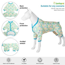 LovinPet Large Dog Body Suit - Lightweight Stretchy Fabric, Crocodile in The Jungle Print, Dog Jumpsuit, Pet Uv Protection Shirt, Easy to Wear Adorable Big Dog Clothes,Medium