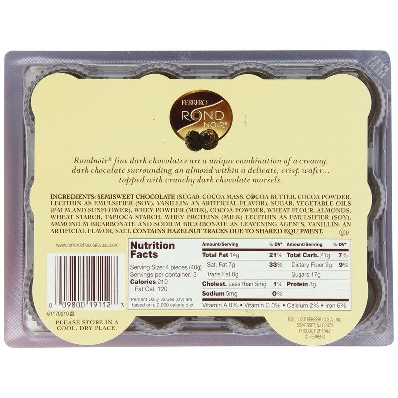 Ferrero Rondnoir Dark Chocolates with Almonds, 12 Pieces